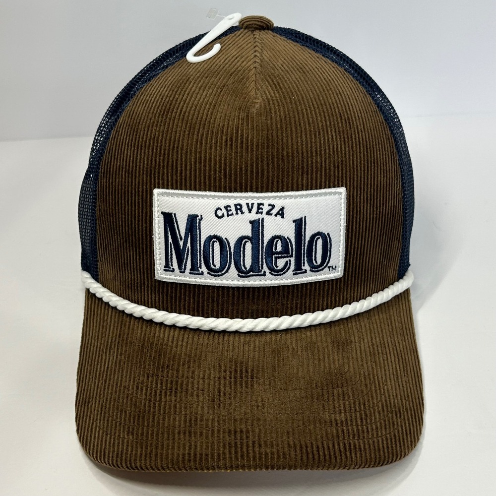 Modelo Cerveza Brown Corduroy Navy Mesh Rope Trucker Hat Snapback Cap New